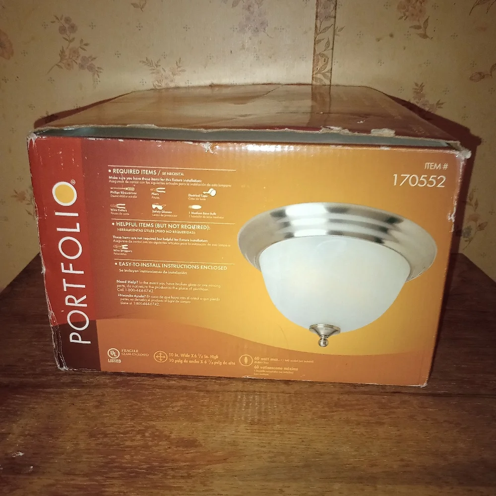 Portfolio Interior Ceiling Fixture #170552 Brushed Nickel Finish Alabaster Shade - Picture 15 of 16